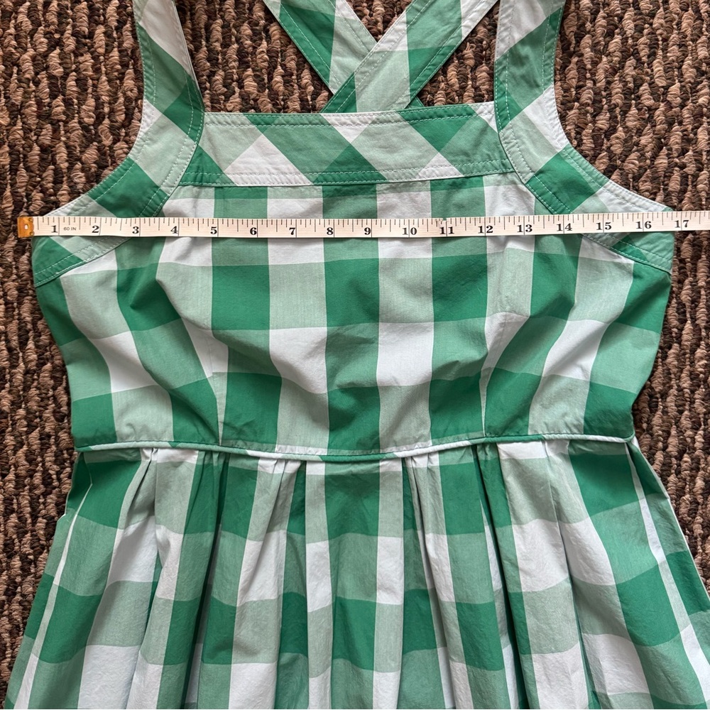 J Crew Women’s Karina Gingham Green and White Checkered Midi Dress Size 4 - Picture 3 of 8